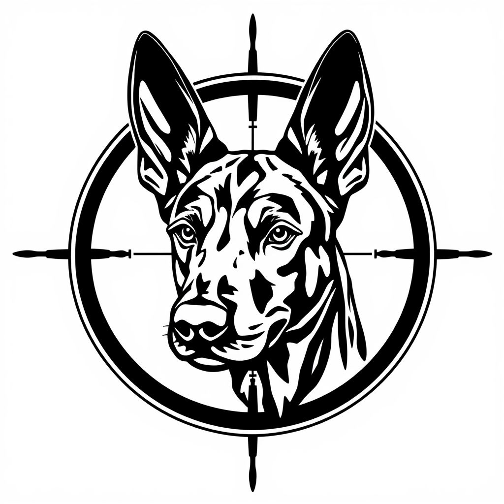 Belgian Malinois Head in Scope Crosshairs Logo