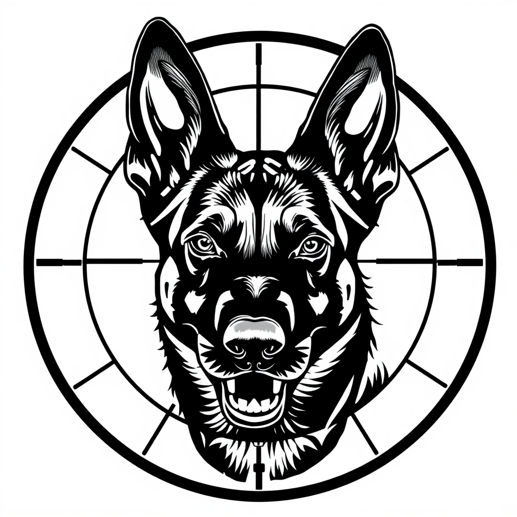 Belgian Malinois in Scope Crosshairs Logo