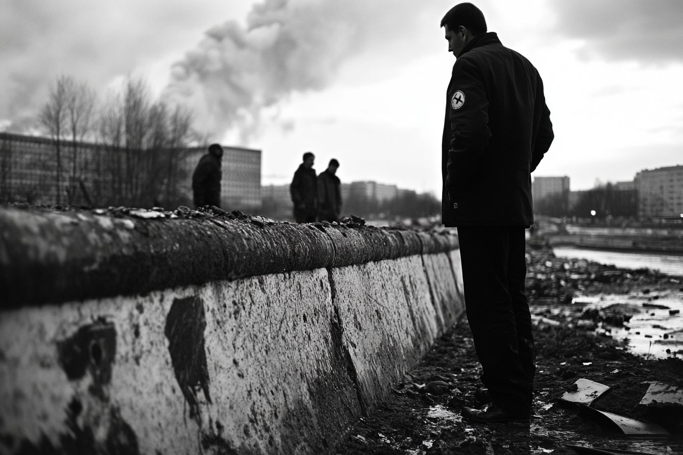 Berlin Wall destruction, man frozen in madness. Nikon D90.