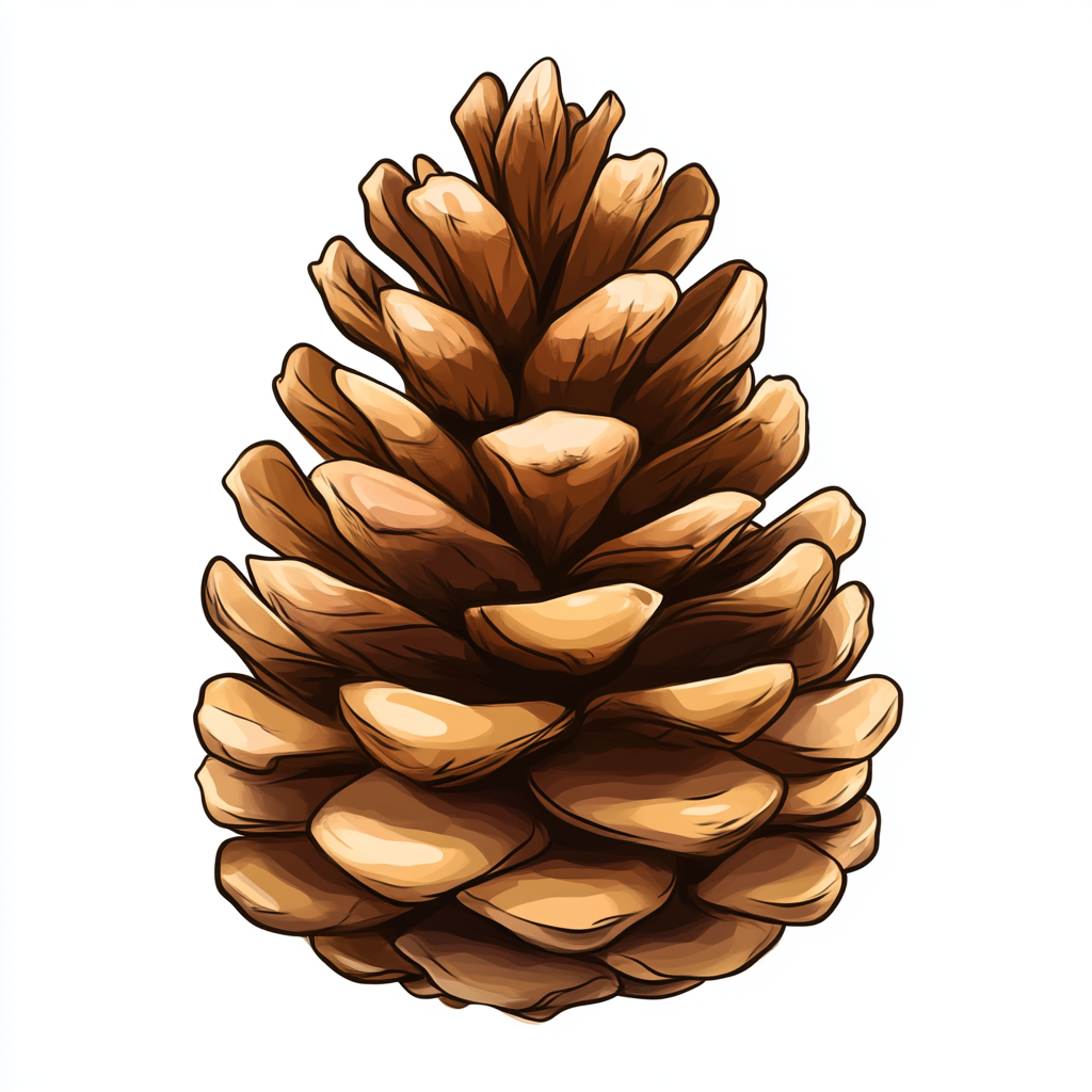 Big Conifer Cone Cartoon Style on White Background