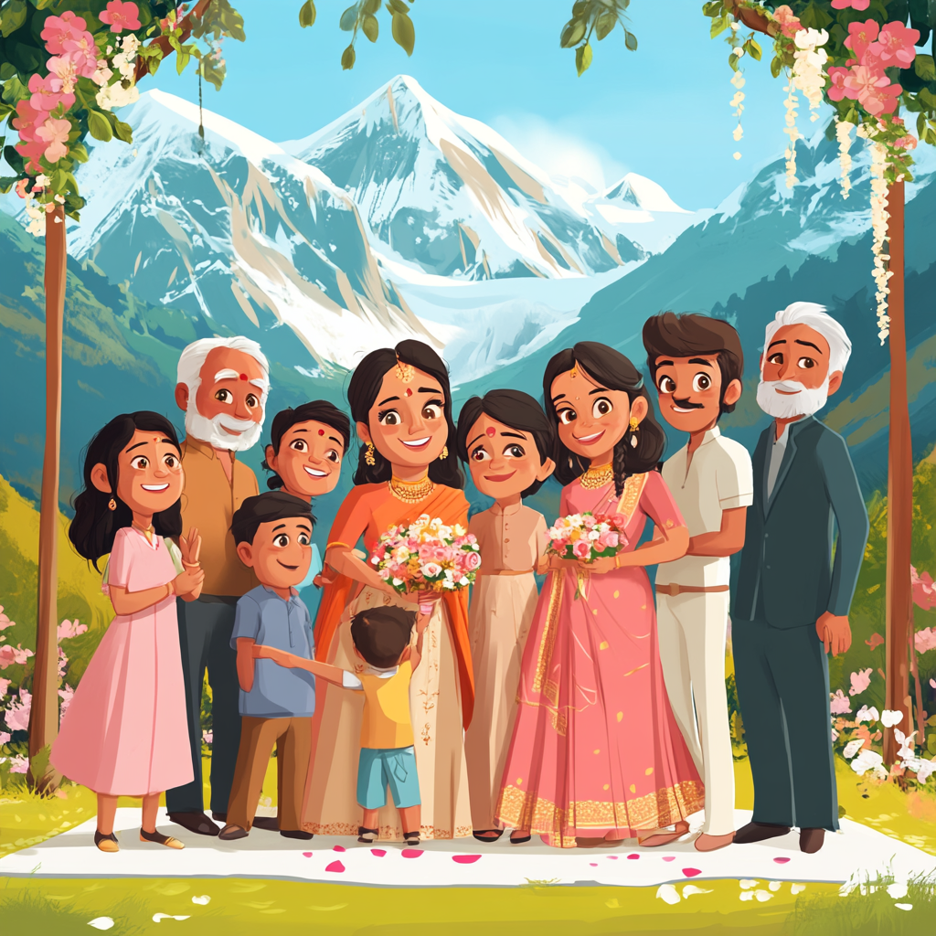 Big Family Picture at Indian Wedding in Mountains