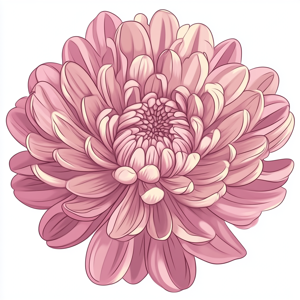 Big chrysanthemum in cartoon style on white background