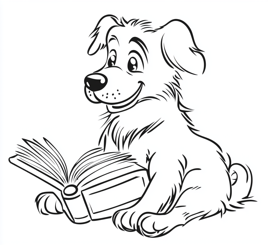 Big dog reading book in cute cartoon style.