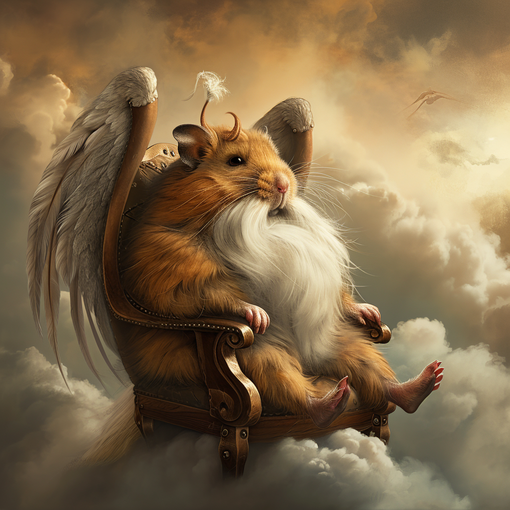 Big Hamster with Long White Beard on Cloud Chair