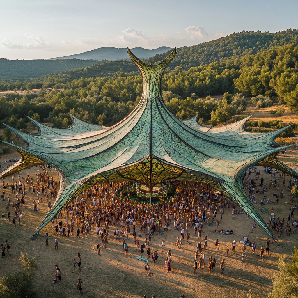 Big tree-like canopy for Ozora Festival with 2000 people