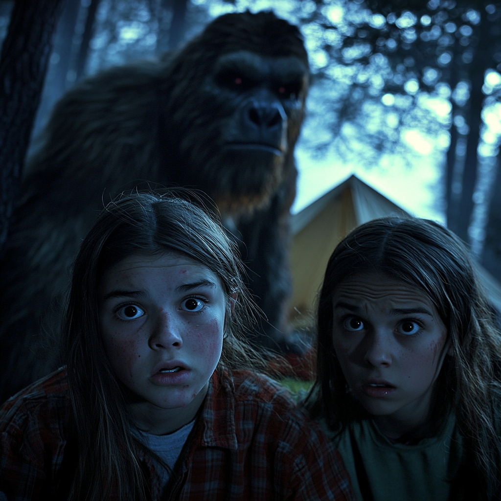 Bigfoot Scares Teens in Forest Camping Scene