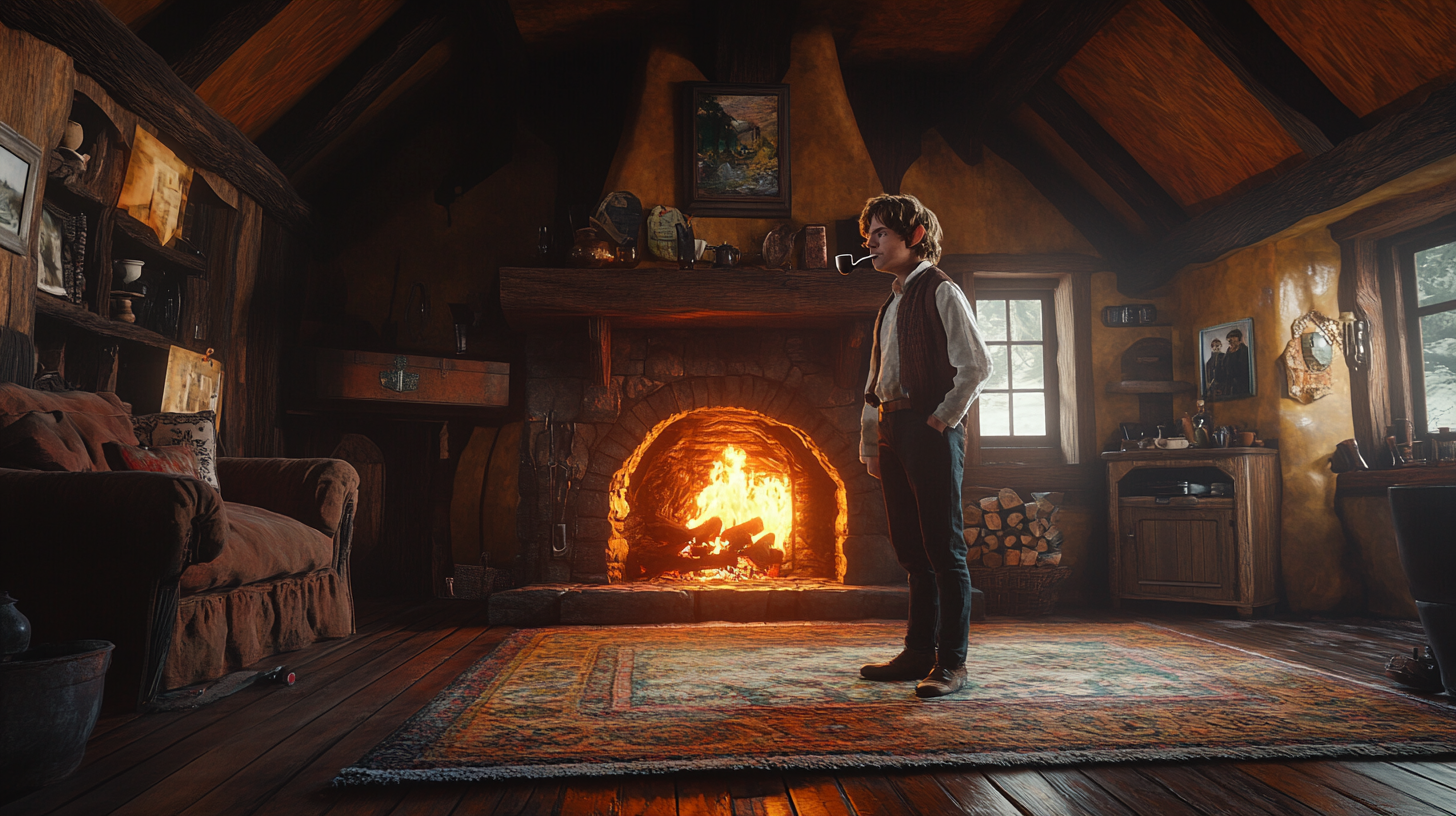 Bilbo Baggins at Fireplace in Bag End