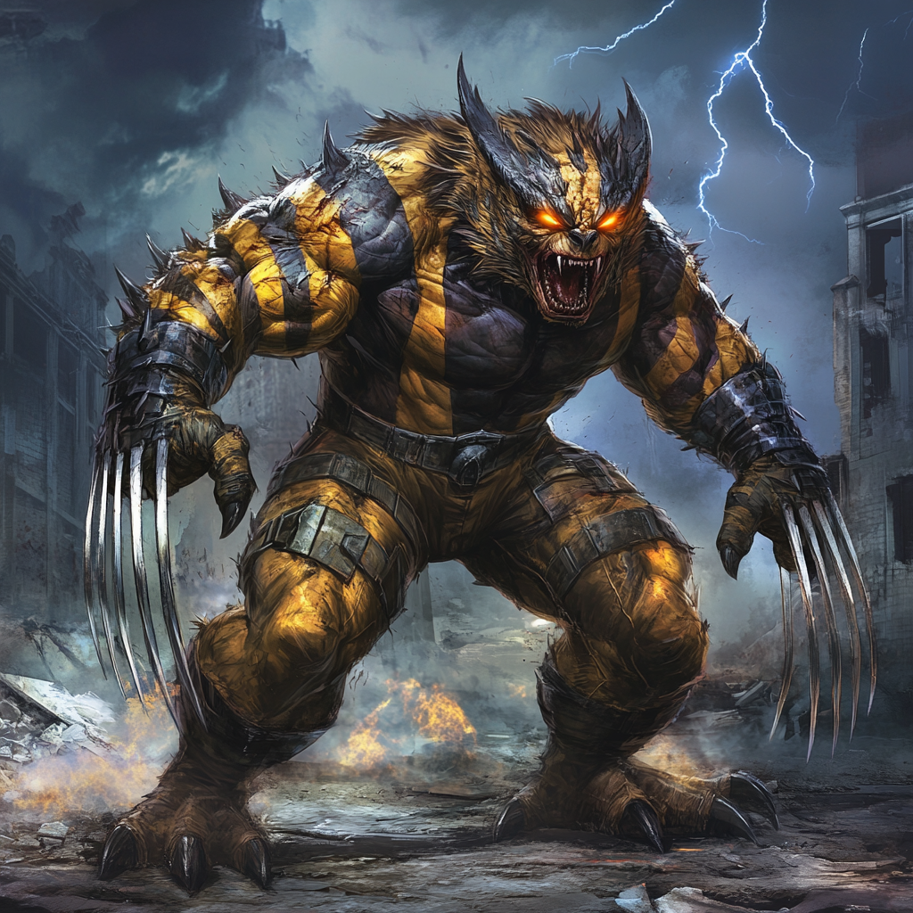 Bio-mutant hybrid creature with Wolverine and Godzilla features.