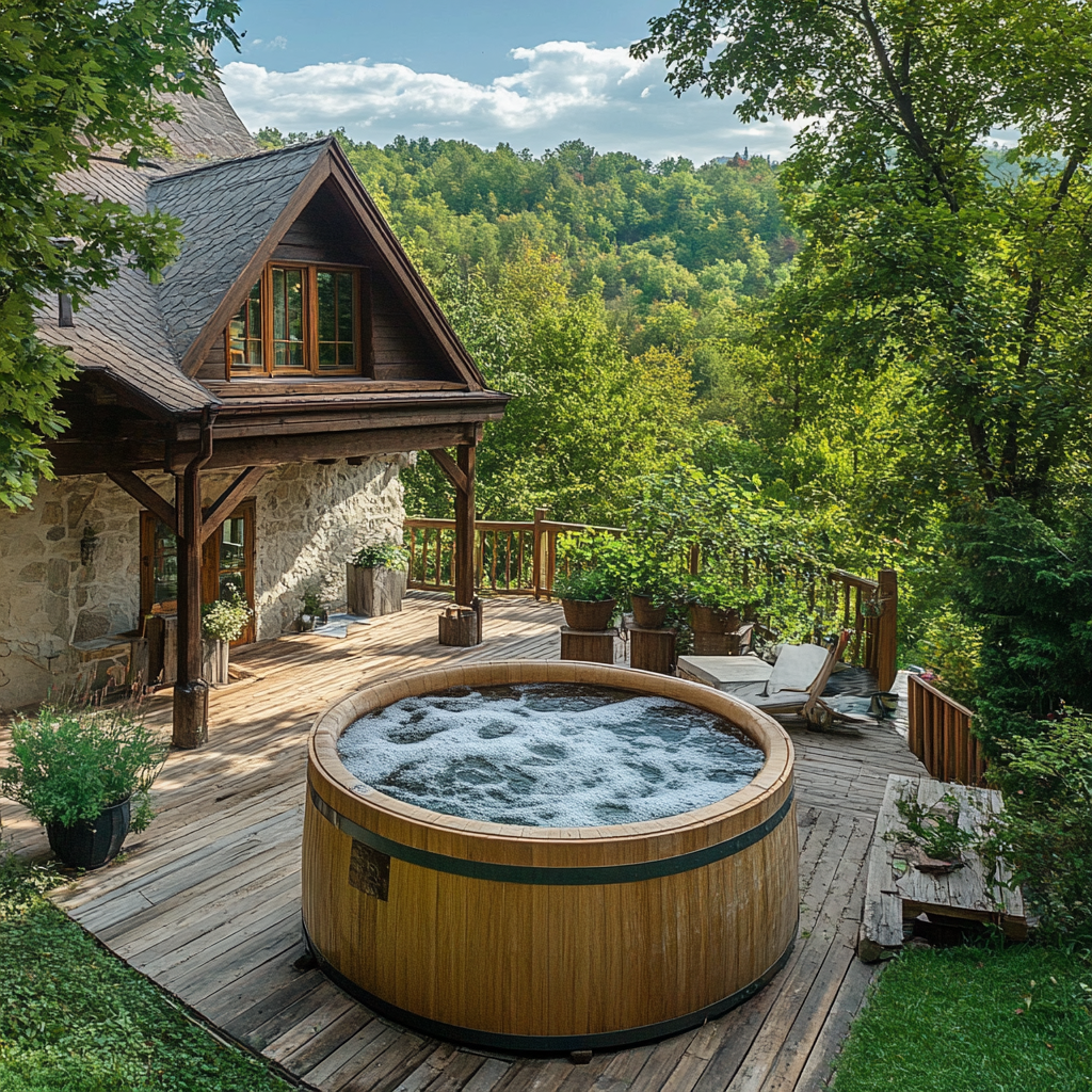 Bird's Eye View of Cozy Romanian Cottage with Wooden Jacuzzi