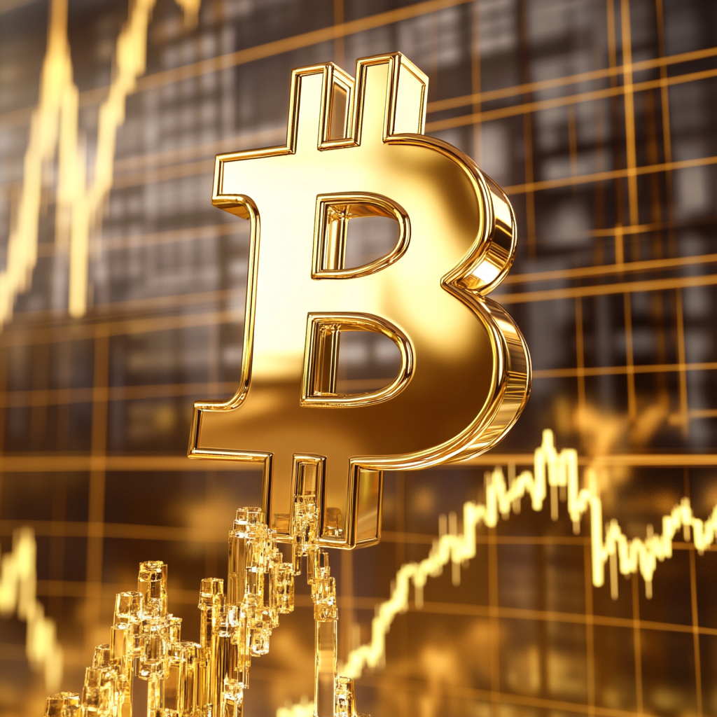 Bitcoin logo climbs up, symbolizing financial success