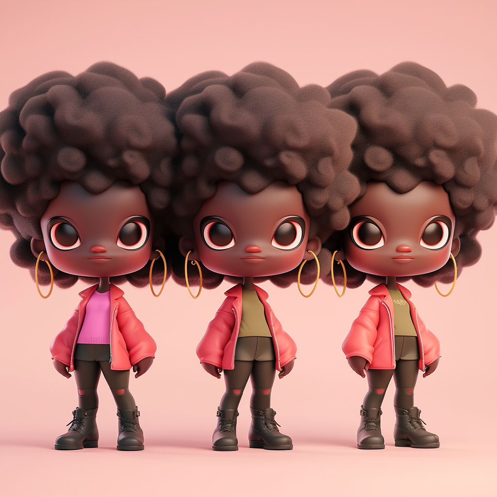 Black Afro Girl in Three Views