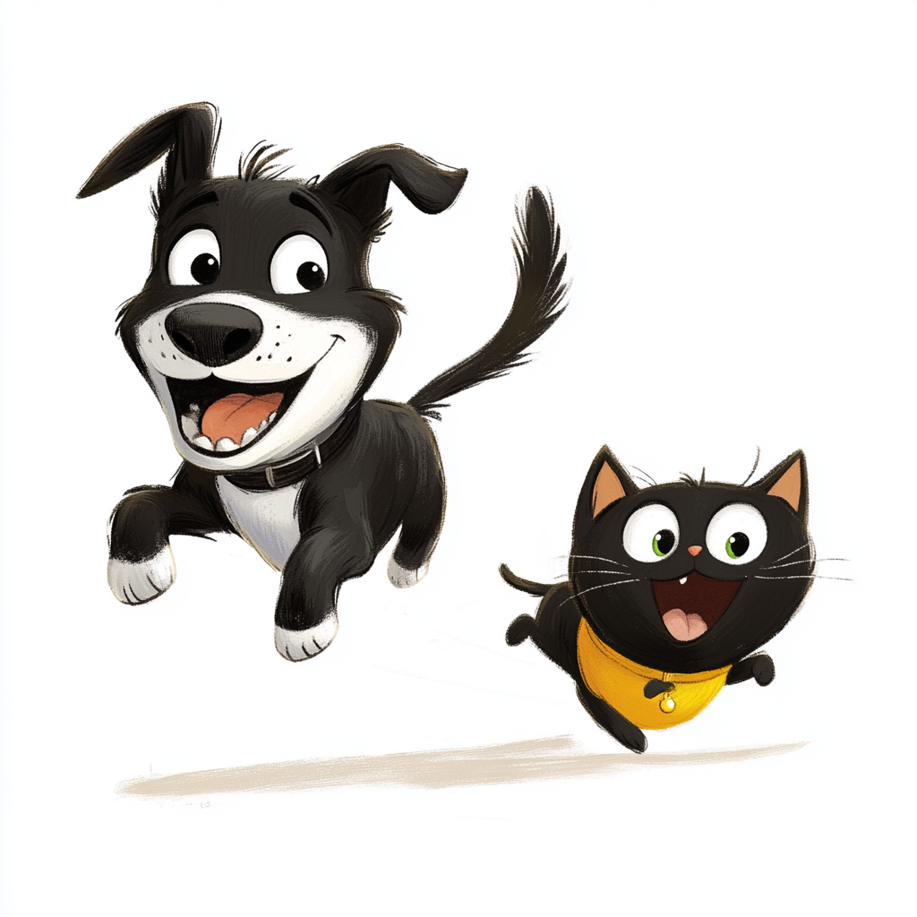 Black Dog Chasing Black Cat Cartoon