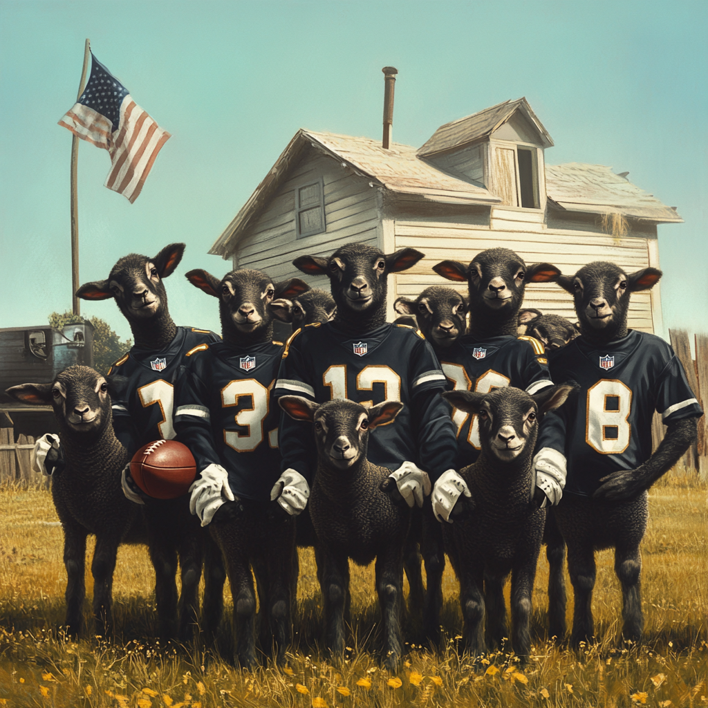 Black Lambs in Football Jerseys Picture