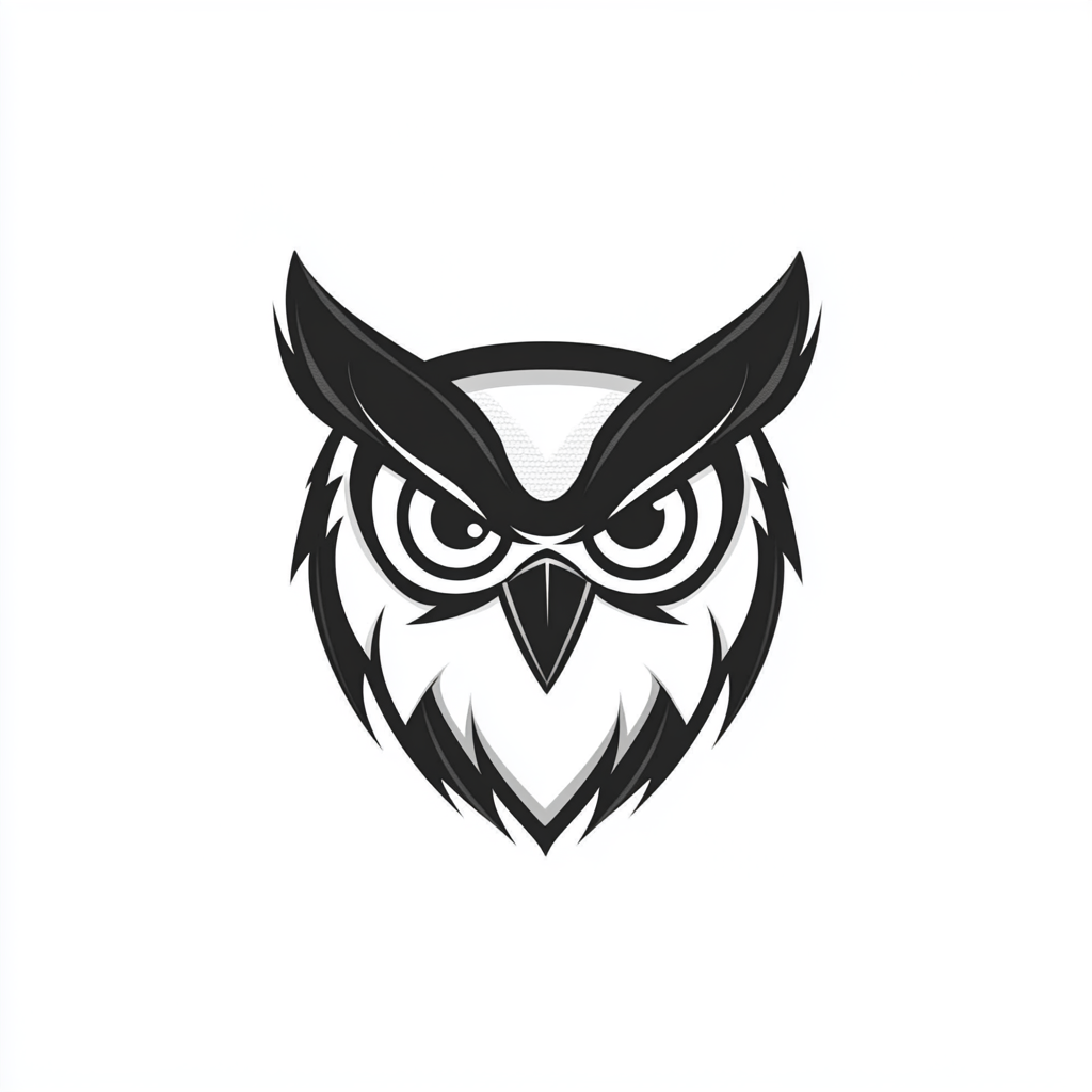 Black Owl Logo with Big Eyes and Smile