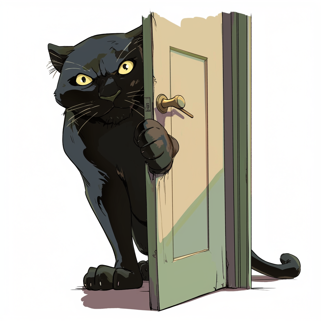 Black Panther Cartoon Illustration in Doorway, Kid-Friendly Image