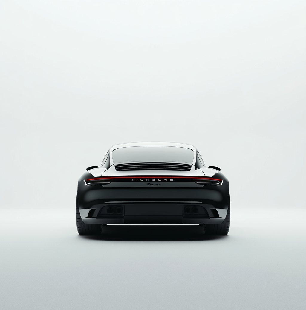 Black Porsche car in white studio, high detail