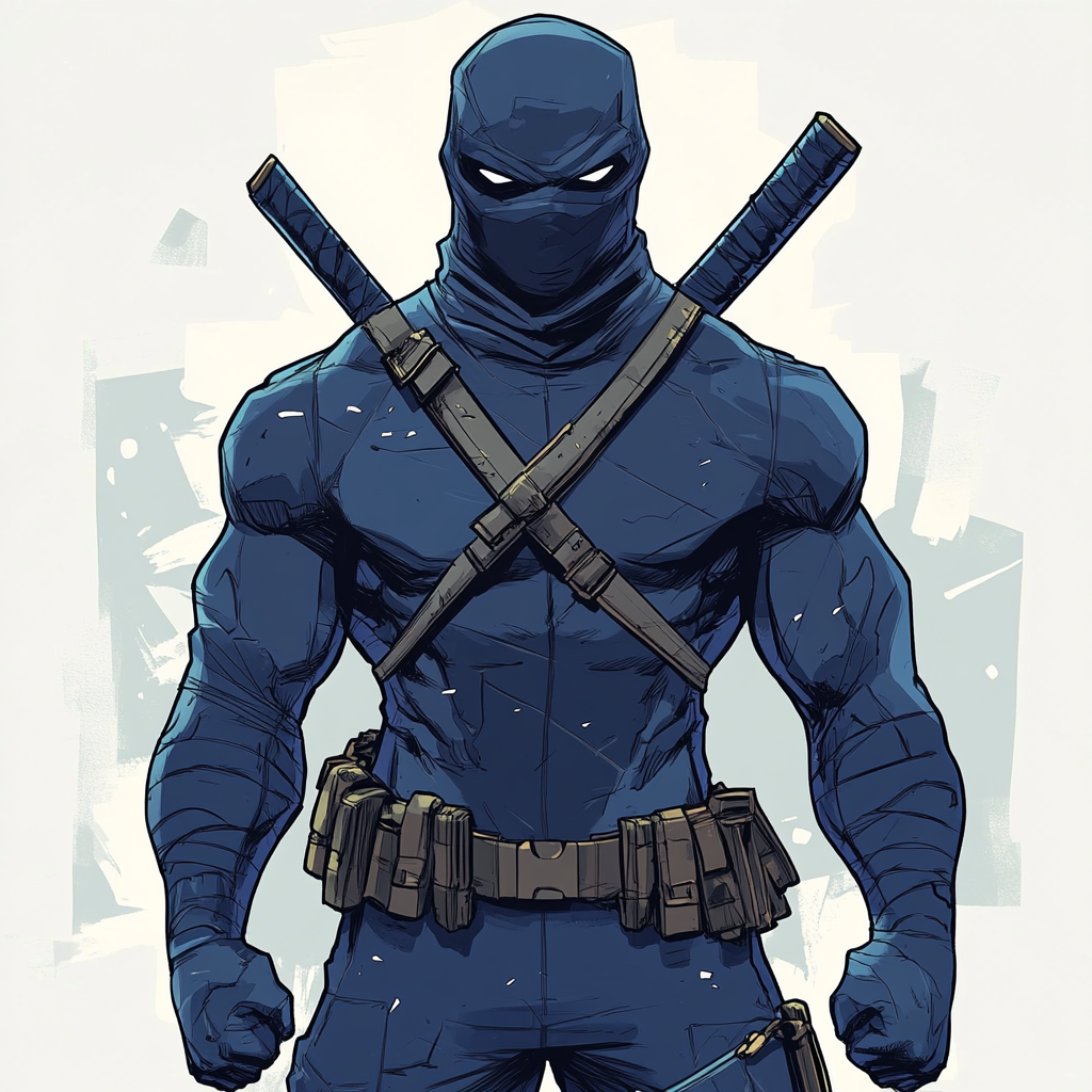 Black Superhero In Navy Blue Suit with Tonfa Batons