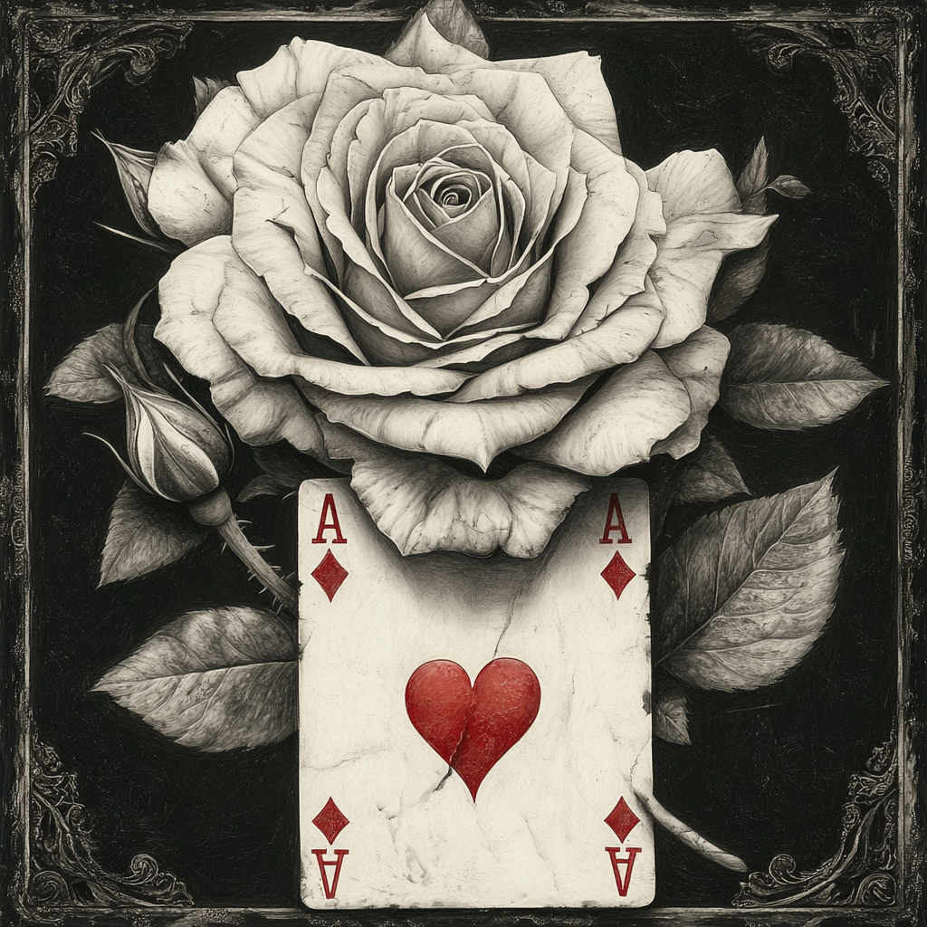 Black and Grey Roses with Joker Card Yin Yang