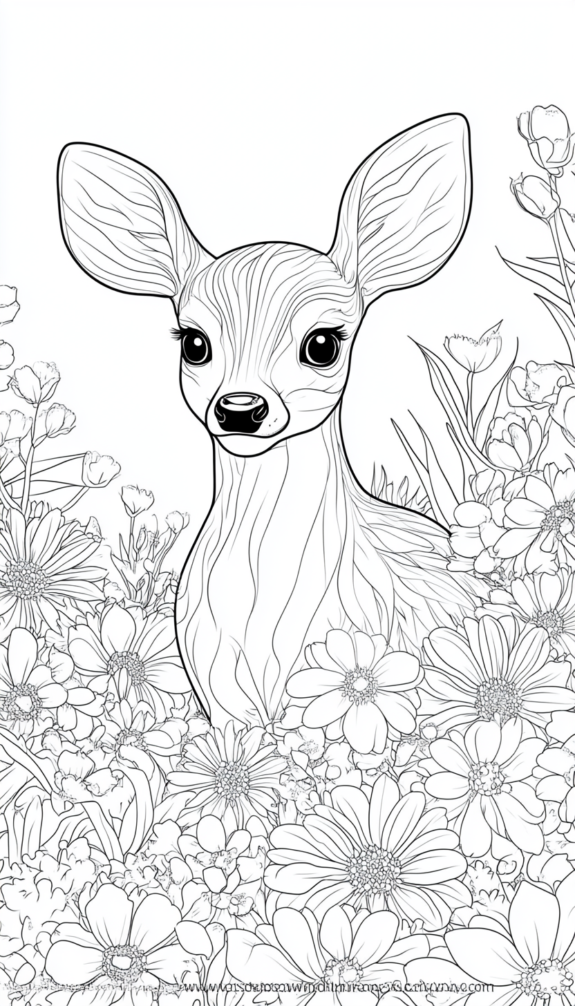 Black and White Deer Coloring Page for Kids 