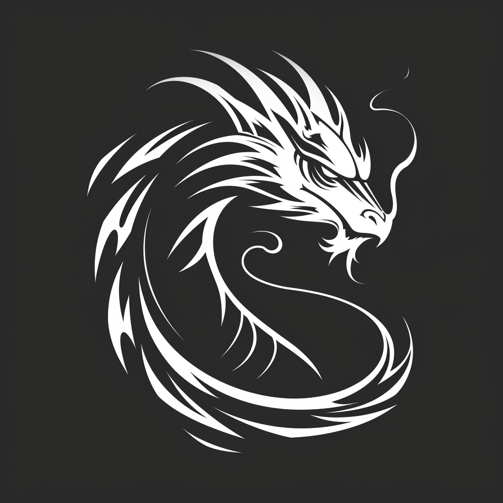 Black and White Dragon Logo in Minimalist Design