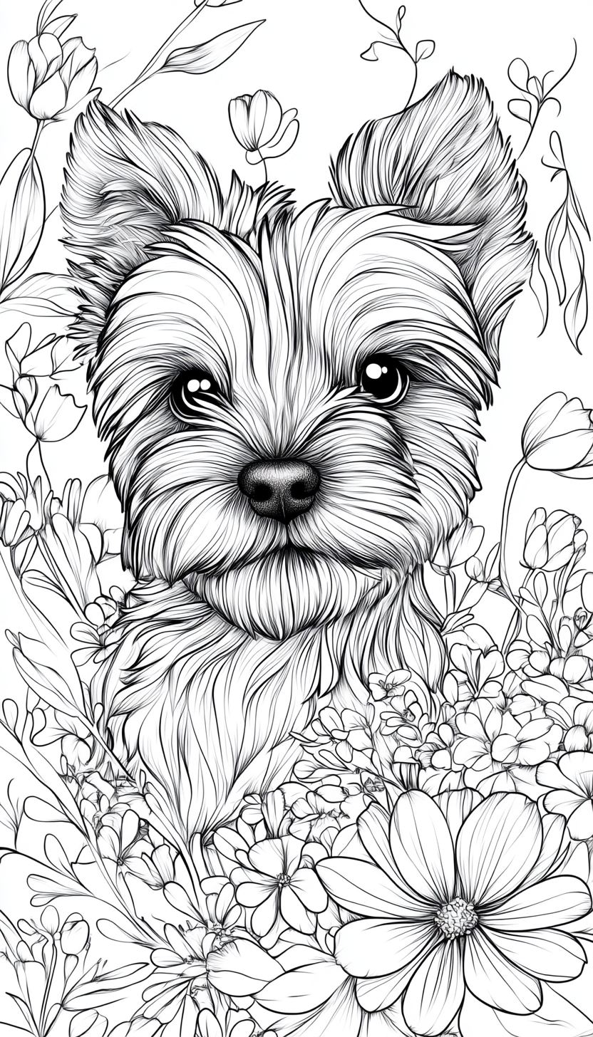 Black and White Yorkshire Terrier Puppy Coloring Page