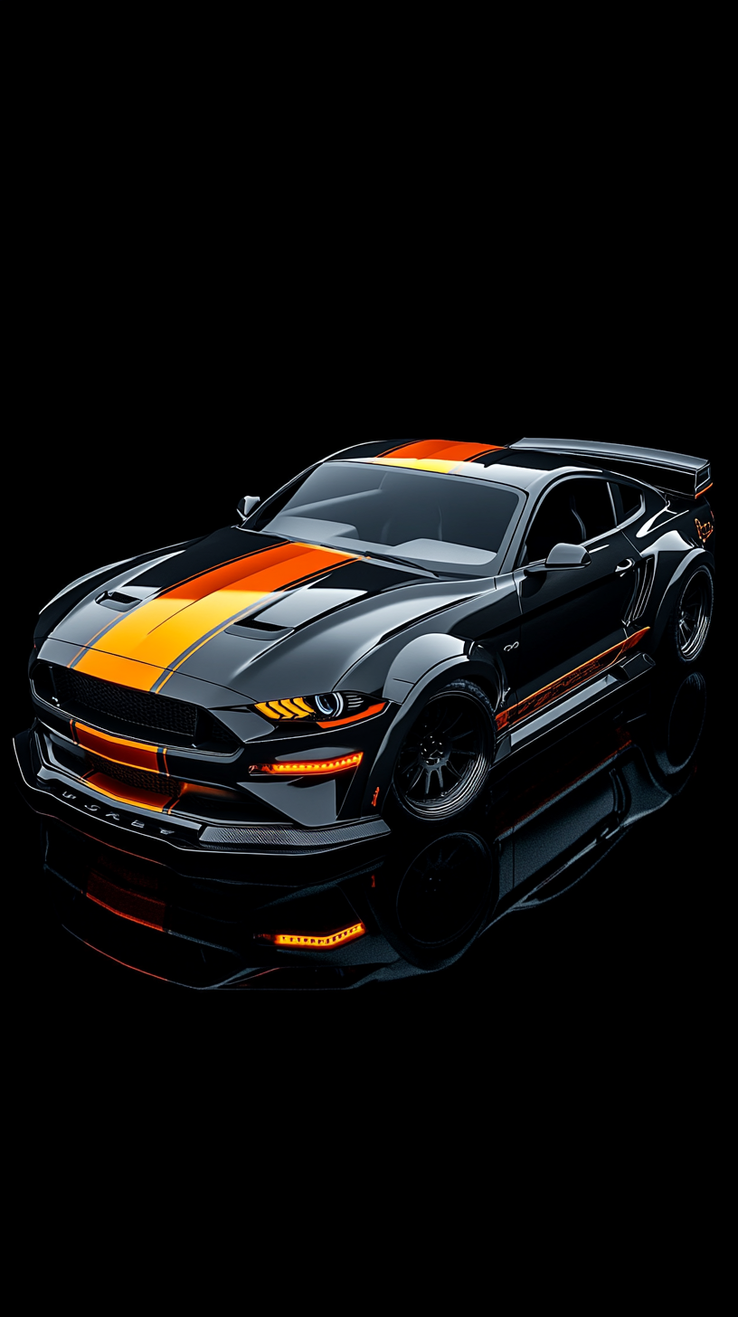 Black and burnt orange modified custom bodykit Ford Mustang.