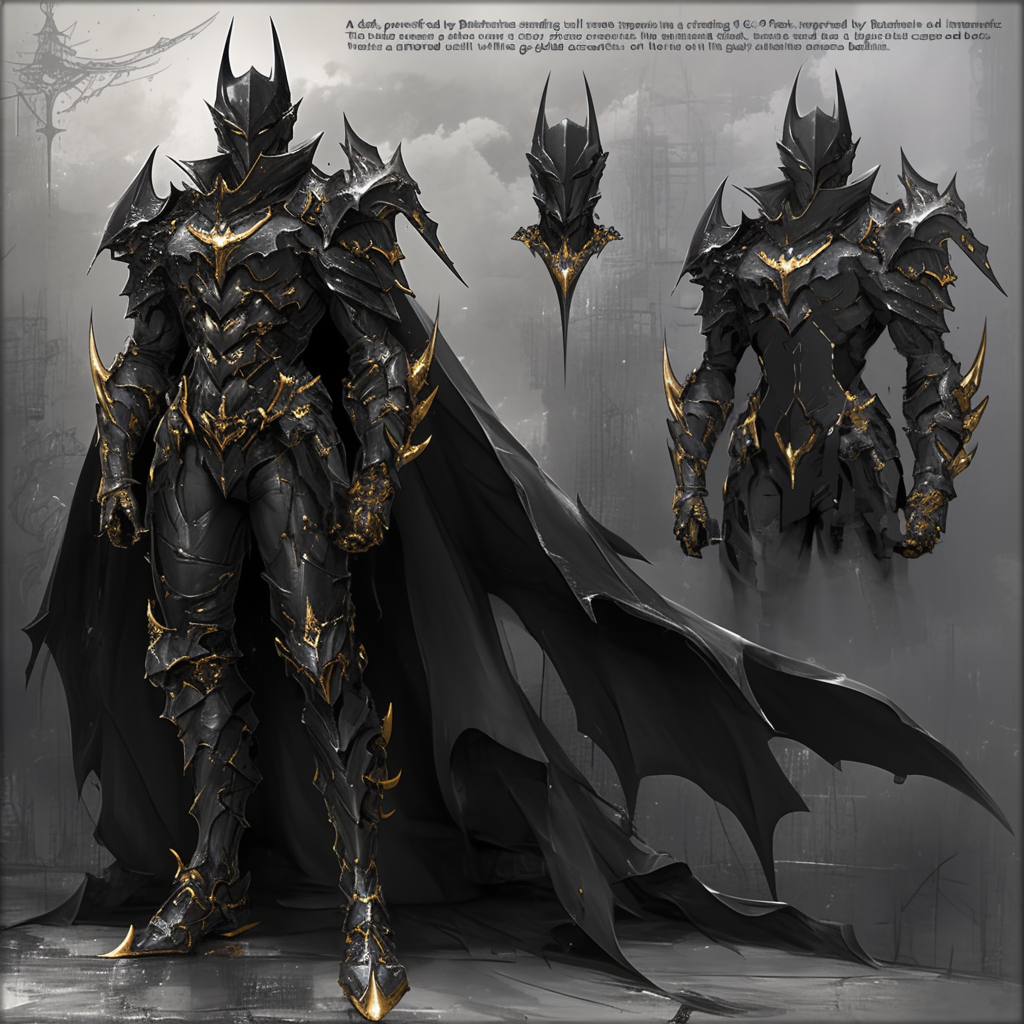 Black and gold superhero with mask standing on rocks.