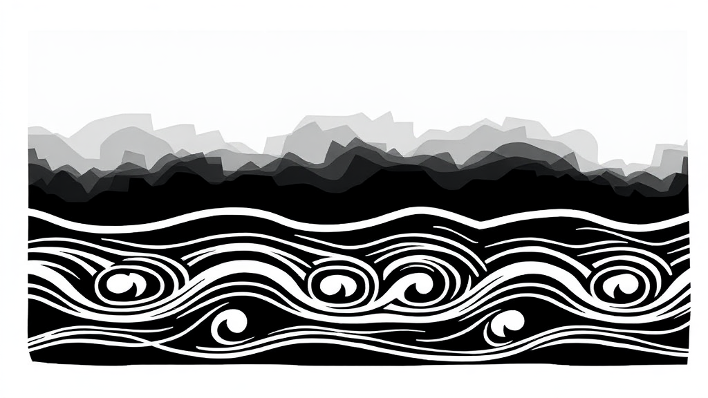 Black and white Maori-style water drawing