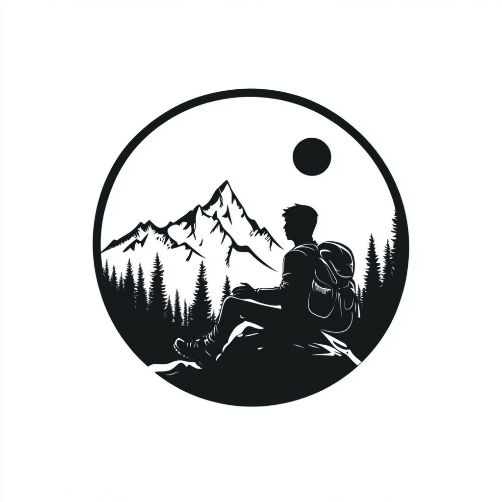 Black and white camping logo vector graphic design.