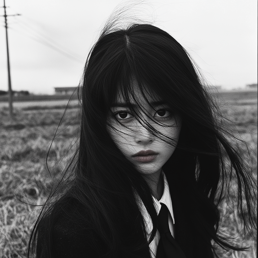 Black and white photo of portfolio of Japanese women.