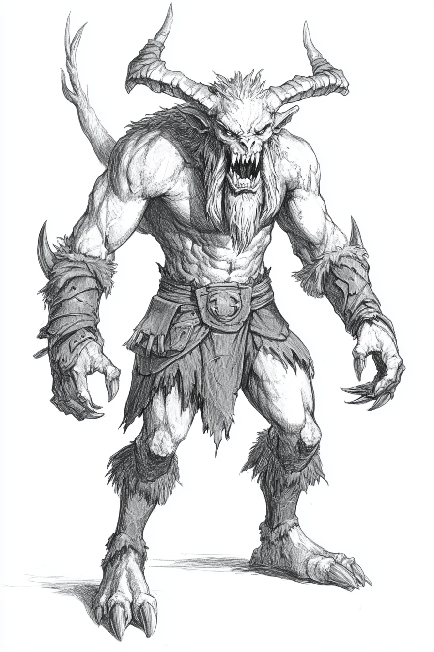 Black and white traditional German Krampus concept art.