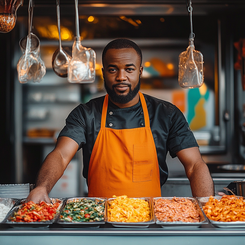 Black chef in hyperrealistic 4k cinematic shot.