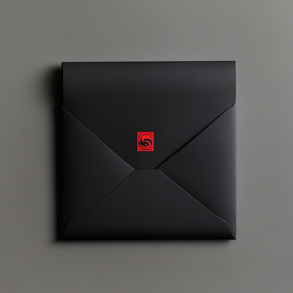 Black envelope with red cinema-themed logo.