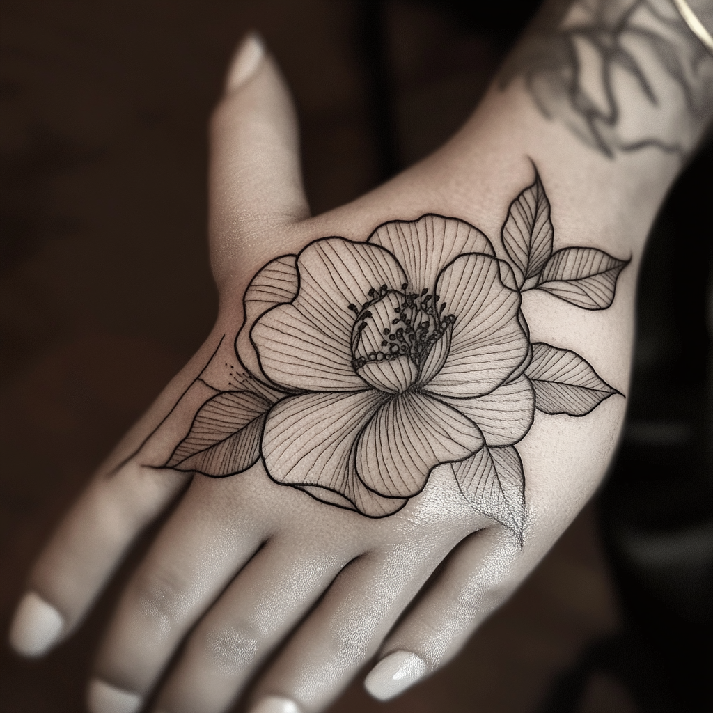 Black flower tattoo design for palm