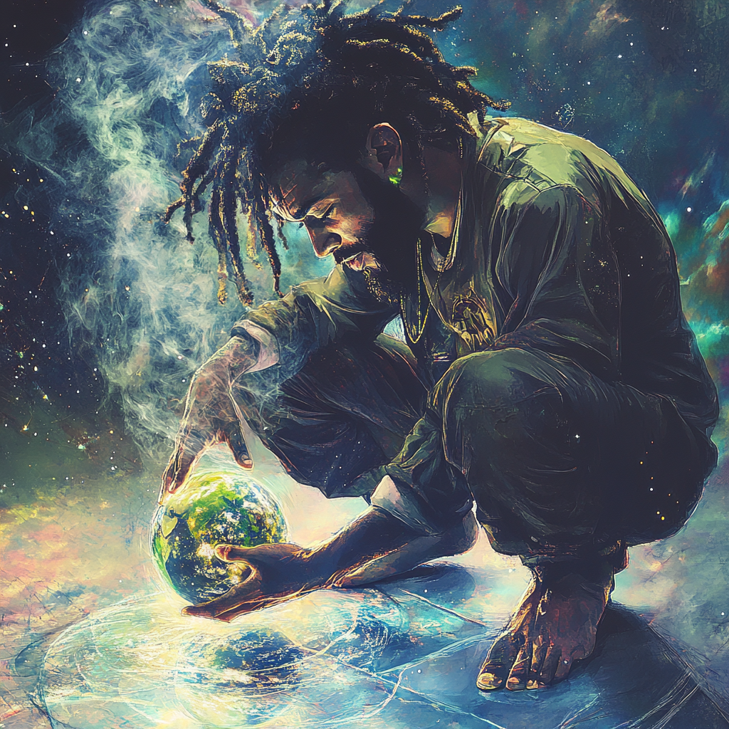 Black man with dreads smoking cannabis, anime art style