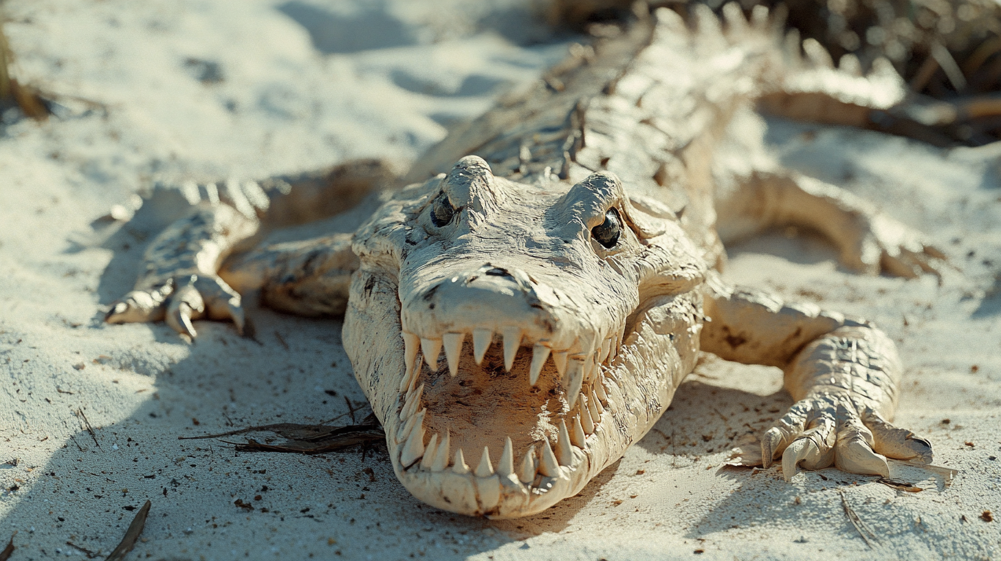 Bleached zombie crocodile claymation on Lompoc beach