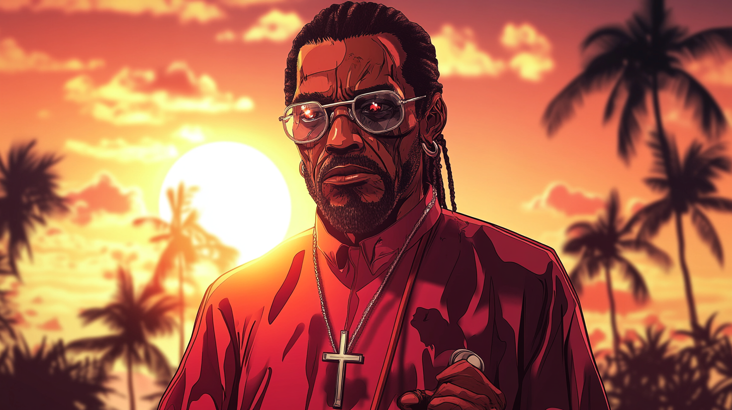 Blind Jamaican Zombie Priest at Sunset