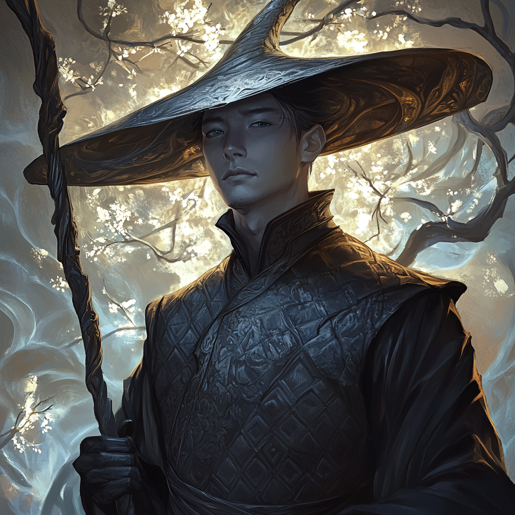 Blind Monk Brother Quan in Baroque-inspired portrait, elegant and serene.