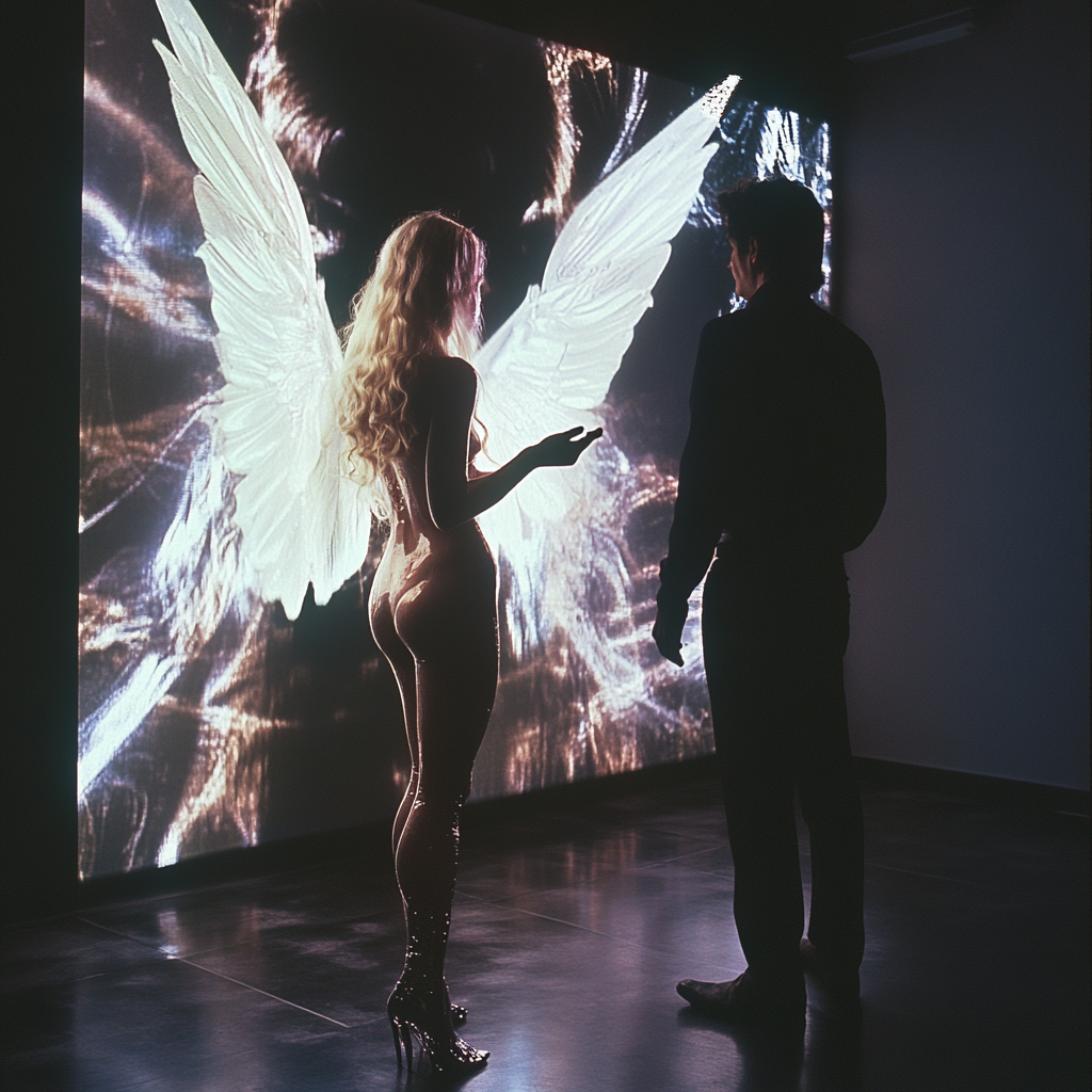 Blonde Angelic Girl Conversing with Shadowy Figure