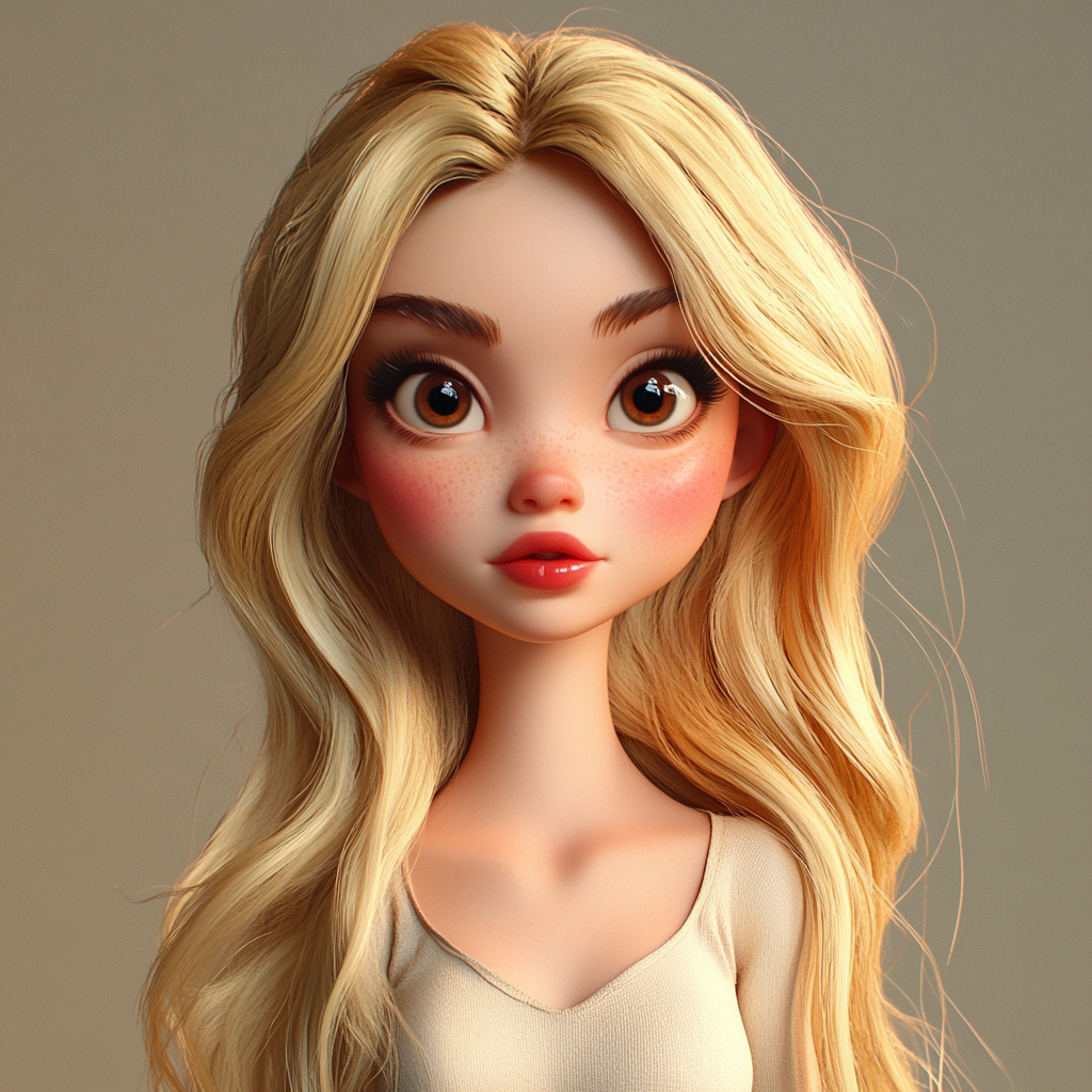 Blonde Cartoon Girl with Brown Eyes, 3D Blender