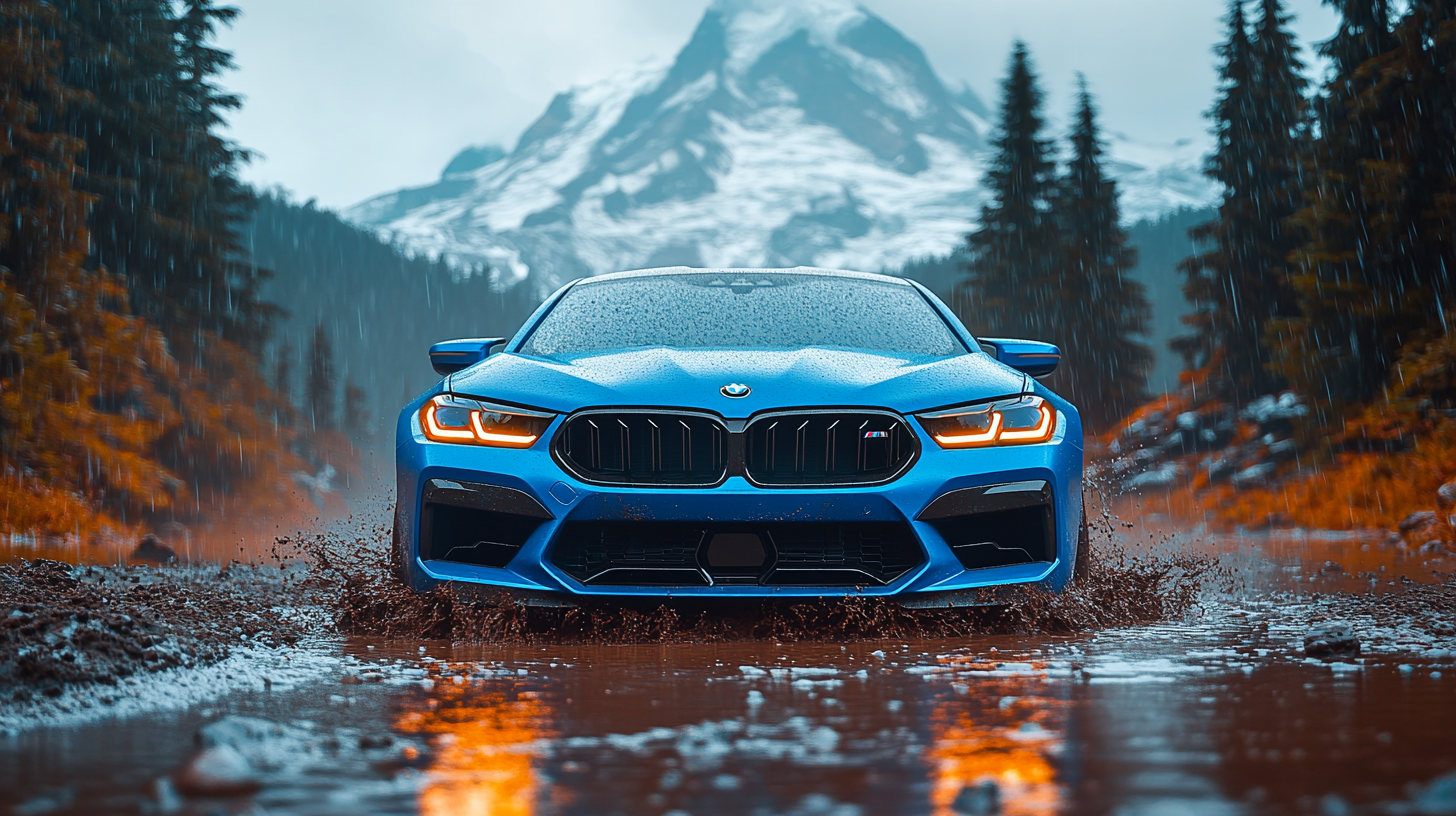 Blue BMW M5 Morning View Mountain Photography