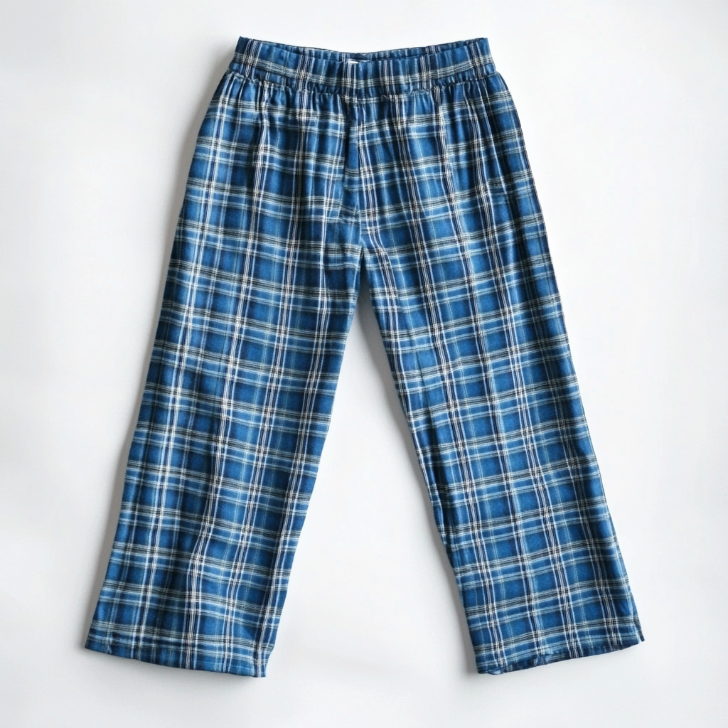 Blue Plaid Girls' Pajama Pants on White Background