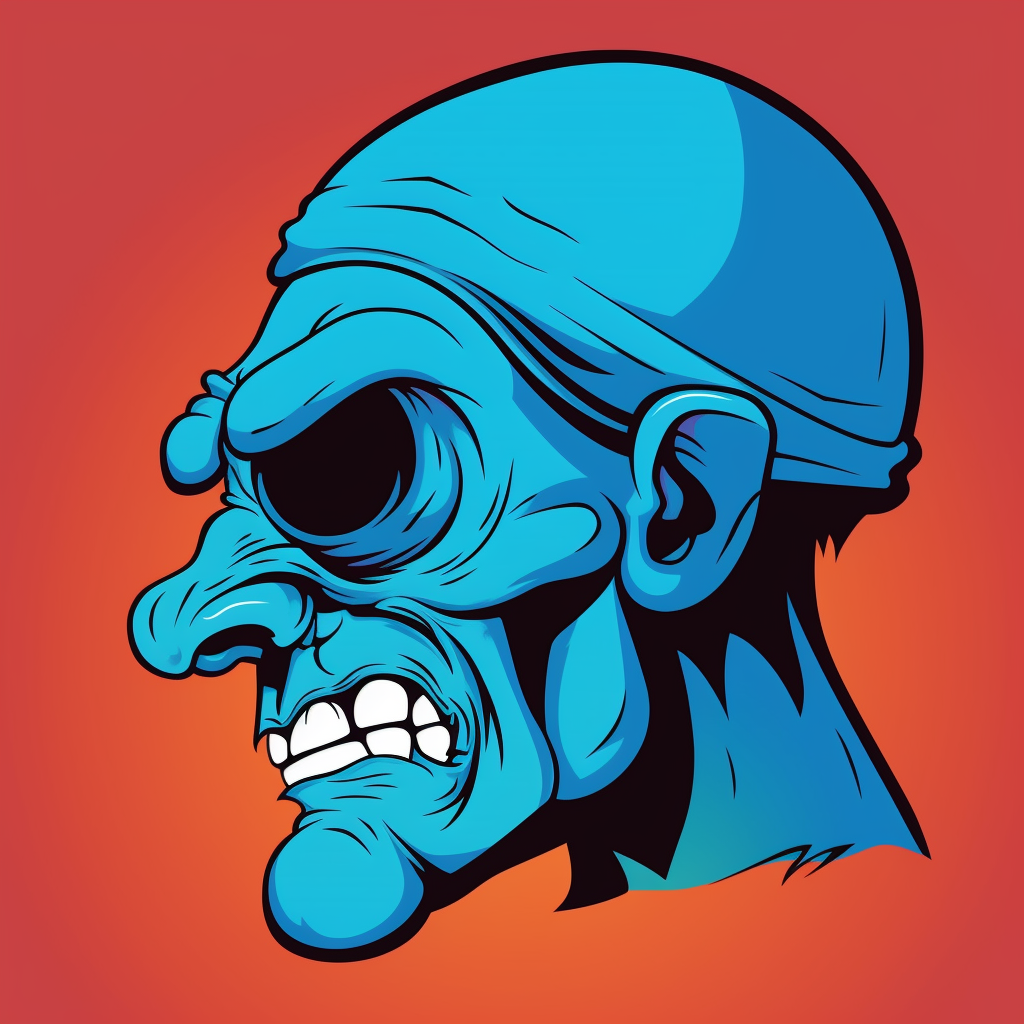 Blue Smurf baby in side view posing art.