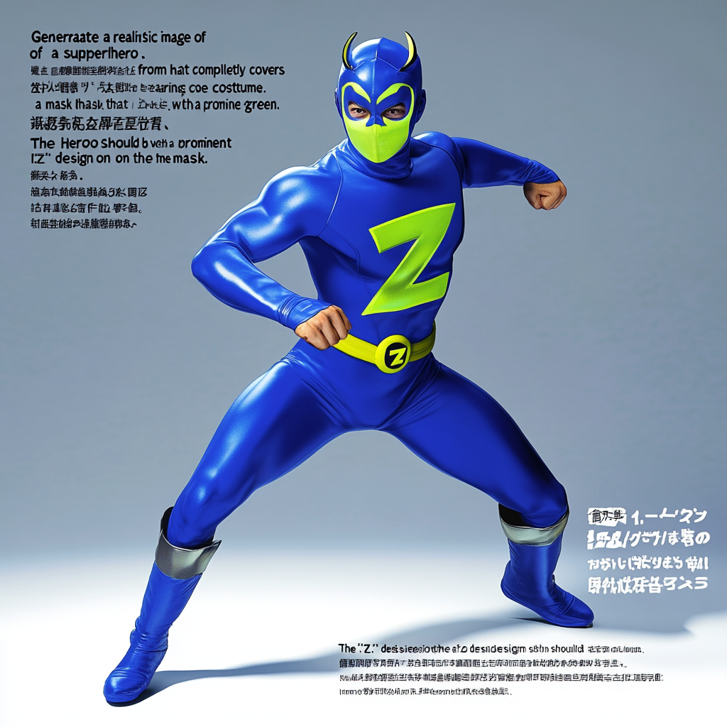 Blue Superhero with Green 'Z' Mask Ready for Action.