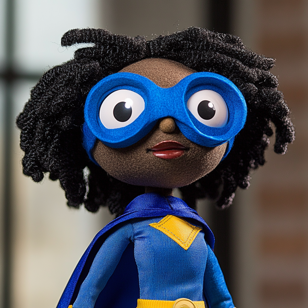 Blue and white superhero puppet A-Bullet.