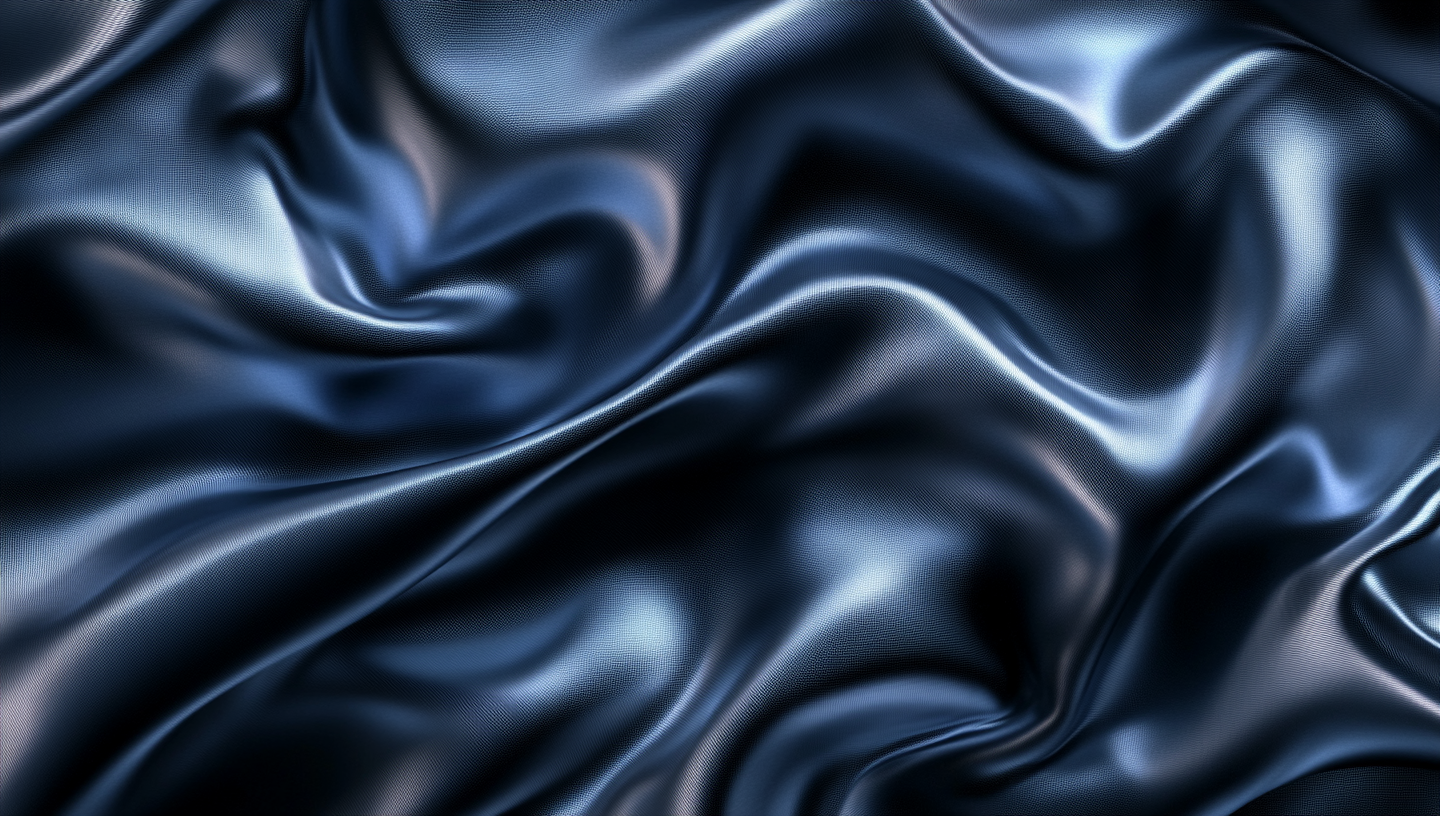 Blue silk with grey reflections, flowing waves, dark background.