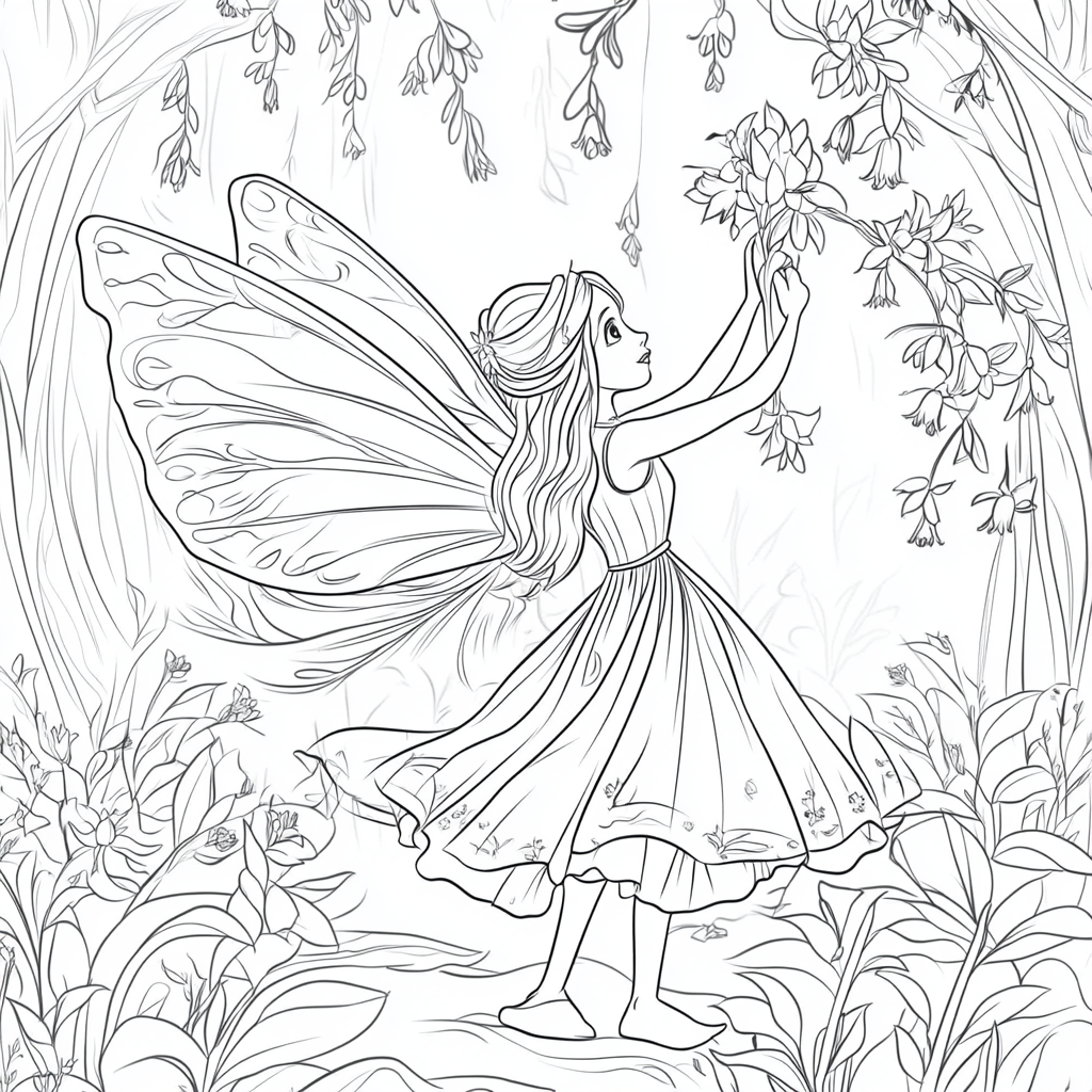 Bluebell Fairy Coloring Page in Tim Burton Style