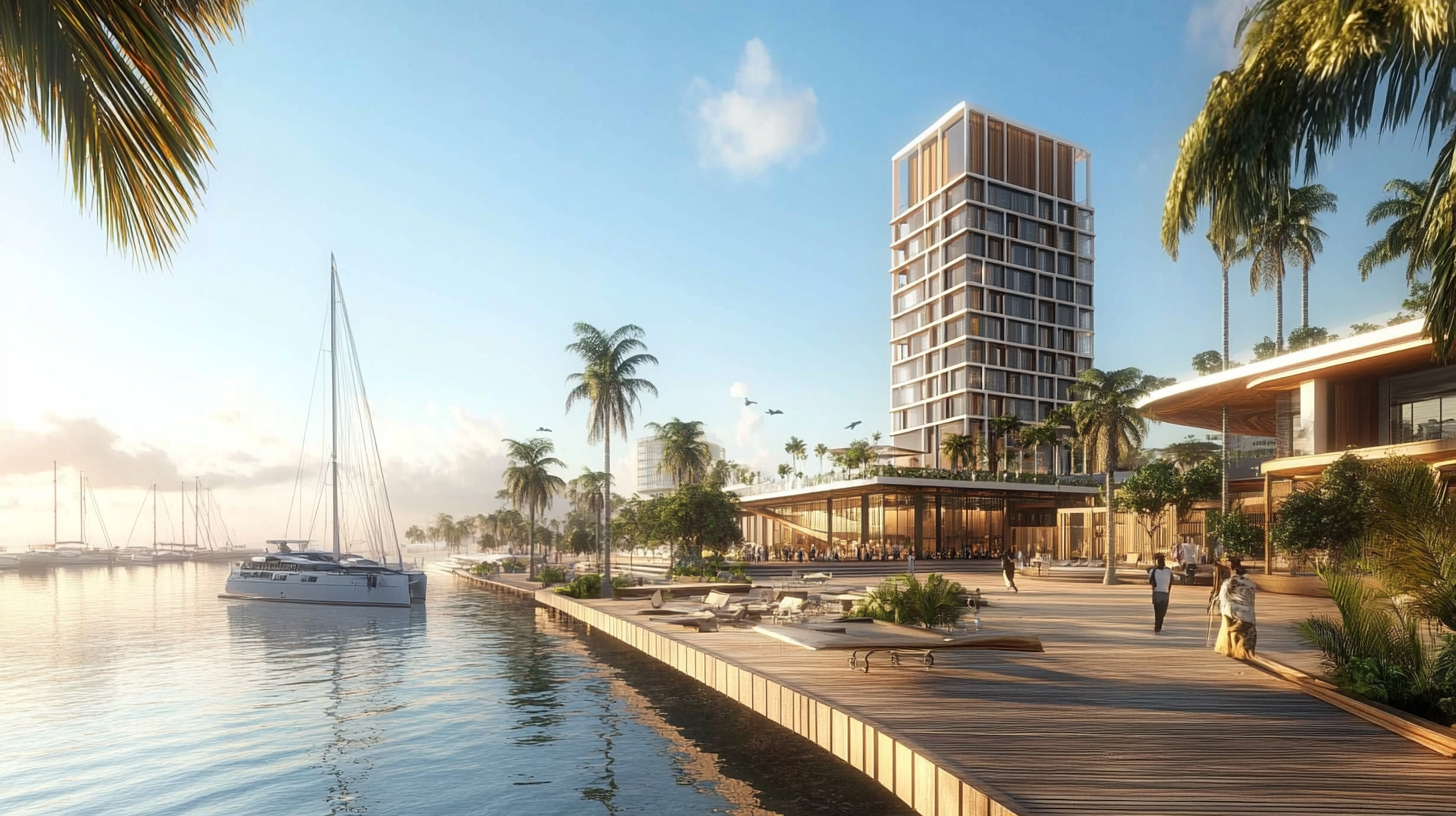 Boardwalk development in Dar es Salaam with luxury hotel.