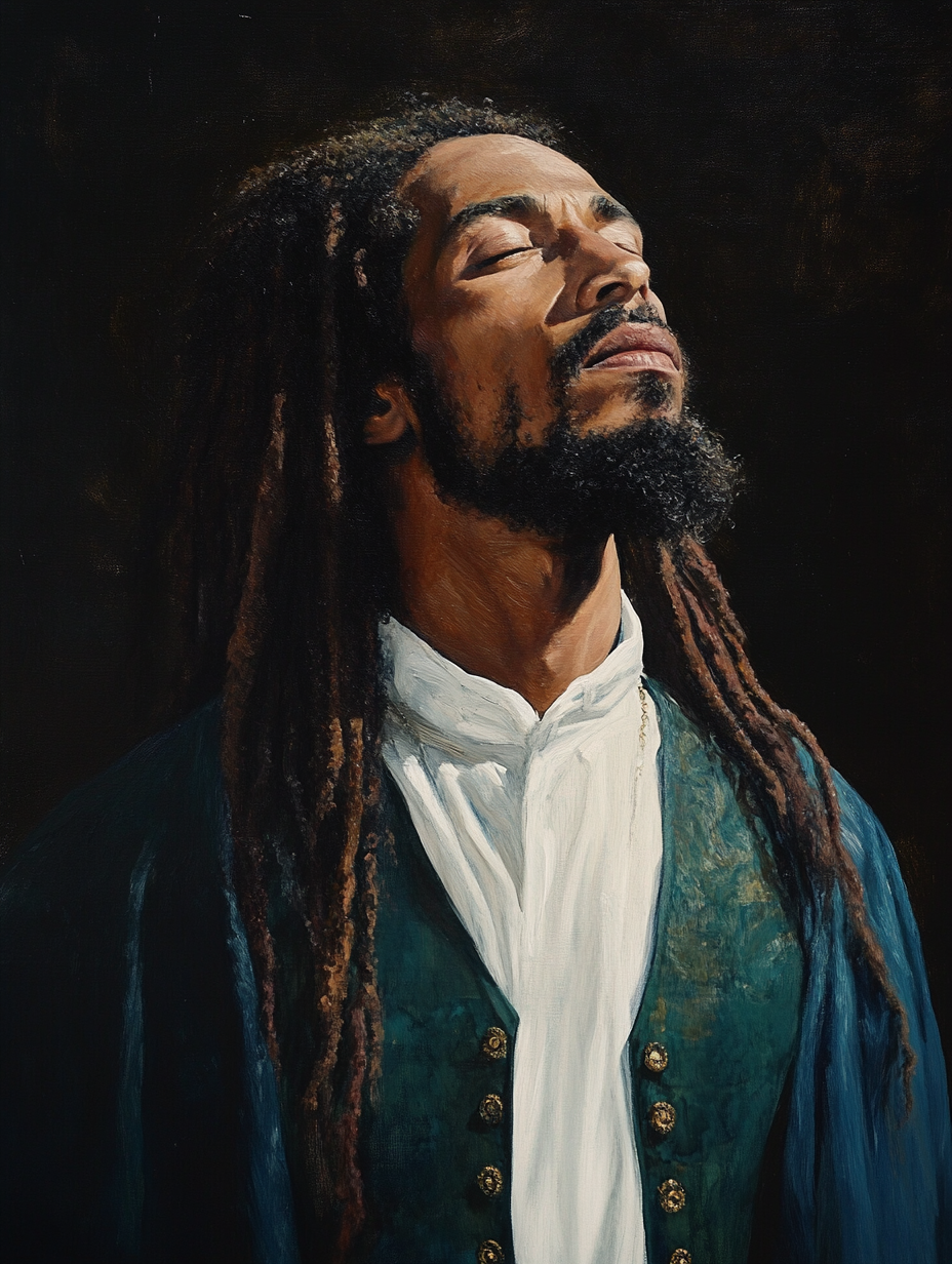 Bob Marley's Serene Strength: An Detailed Oil Portrait