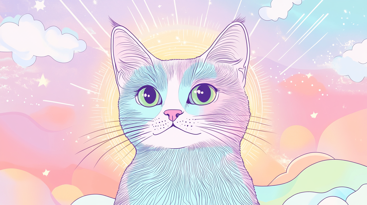 Bodhisattva female cat with comforting pastel pop art vibes.